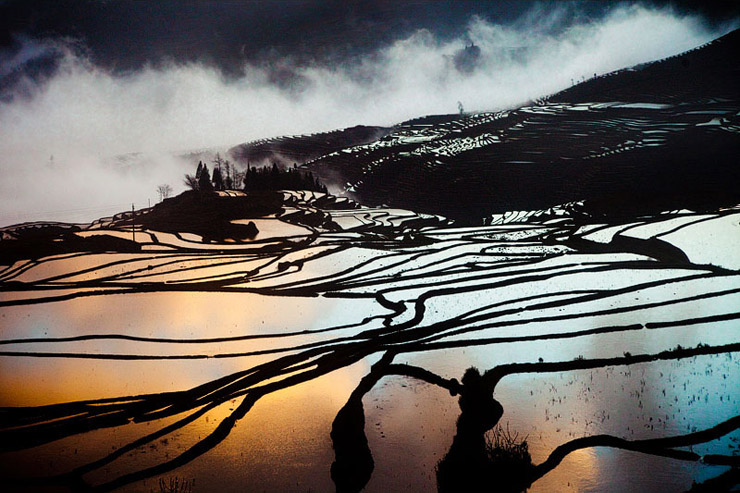 rice terraces in yuanyang china in duoyishu village sunrise