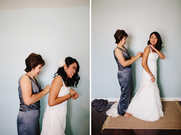 bride getting dressed